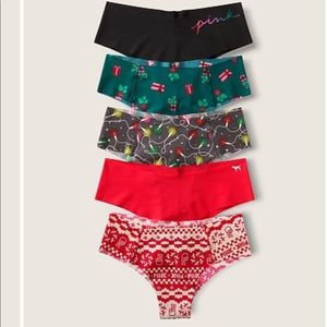 FIVE NWT Victoria Secret Pink Christmas Cheeky Cheekster Panties Underwear